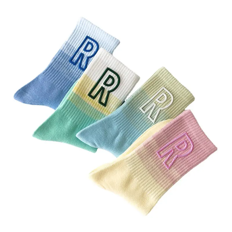 Personalizado verão gradiente tie dye meados manga Ins moda algodão unisex letra R Outerwear rua esportes meias