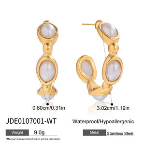 ต่างหูห่วงมุก J&D Fashion ชุบทอง 18K สแตนเลสสตีล ประดับมุกเรซิ่นสีฟ้าครามทรงรีแบบคลาสสิก - Product Image 6