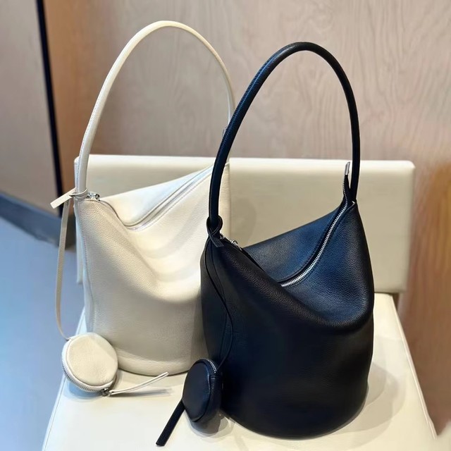 Women Genuine Leather Bucket Shoulder Bag Underarm Hobo Tote Bag Detachable Mini Coin Purse Zipper Handbag OEM ODM Wholesale