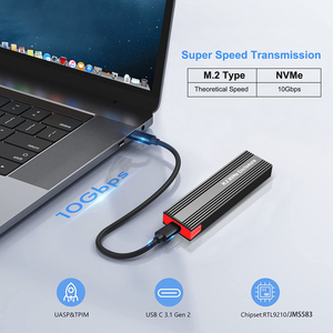 กล่องใส่ M2 NVMe SSD ความเร็ว 10Gbps PCIe  วัสดุอะลูมิเนียม  USB C 3.2 Gen2  แบบพกพา  ไม่ต้องใช้เครื่องมือ  อะแดปเตอร์ภายนอก  พร้อมแผ่นระบายความร้อน  M.2 USB C M2 SSD - Product Image 4