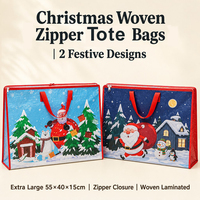 Sacs fourre-tout de Noël personnalisés avec logo, tissés, écologiques, avec poignées en sangle PP, taille moyenne, vente en gros, réutilisables pour les achats de fin d'année, États-Unis