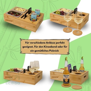 Bambou Canapé Porte-Gobelet Plateau Canapé Snack Caddy Canapé Organisateur Porte-Gobelet Plateaux De Plage Plateau De Nourriture En Bois - Product Image 6