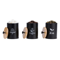 Lot de 3 Couvercle Sucre Thé Café Boîtes Scellées Cuisine En Gros Bocaux En Acier Galvanisé Boîte En Étain Cuisine Bambou Alimentaire Vintage