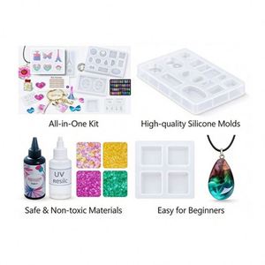 Kit de fabrication de bijoux en résine, artisanat fait main, peint à la main, adhésif transparent à séchage rapide, moules en silicone UV, modèle - Product Image 3