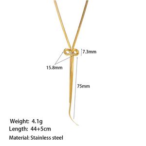 Conjunto de Collar y Pendientes de Acero Inoxidable Chapado en Oro, Impermeable, con Colgante de Lazo y Cadena de Hueso de Serpiente - Product Image 4