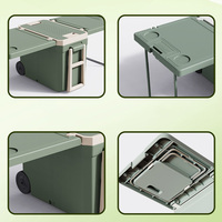 Ensemble table et chaises pliantes pour camping en plein air, glacière isotherme 32L, table de pique-nique multifonction 2 en 1 avec roulettes