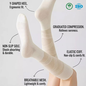 Chaussettes <span class=keywords><strong>de</strong></span> badminton pour femmes, fines, respirantes, en coton peigné, à micro-compression, mi-mollet, en maille, pour le printemps et l'été - Product Image 2