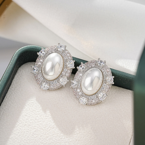 Senyu hợp thời trang trứng lớn hình dạng Baroque Stud Bông tai lát AAA Cubic Zirconia ngọc trai đinh tán Dubai Bridal trang sức Brazil xuất khẩu - Product Image 2