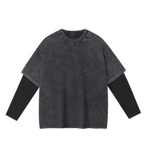 เสื้อเชิ้ตแขนยาวผู้ชายสไตล์เท่ห์ แบรนด์แฟชั่น ดีไซน์สองชิ้นหลอกๆ ผ้าคอตตอนแท้ 250 กรัม ตัดต่อสีสัน สไตล์สตรีทแวร์ - Product Image 6