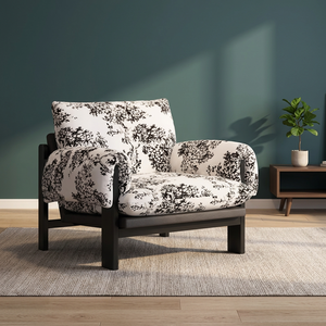 Modern Fabric Living Room Chair With Floral Pattern Solid Back Wooden Legs Contemporary Leisure Chair Home Furniture - Product Image 3