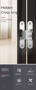 Zinklegierung Chrom-Finish Verdecktes 180-Grad-Scharnier für Schwerlastanwendungen, Kommerzielles 3D-Verstellbares Unsichtbares Türscharnier für Küche und Krankenhaus - Product Image 5