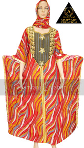 Abaya caftan décontracté pour adultes, couleurs rapides, tissu rayonne respirant, écharpe en dentelle dorée sans couture, version longue imprimée, taille moyenne - Product Image 2