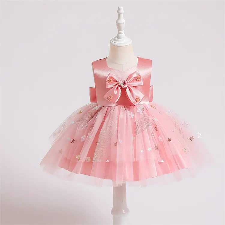 Yoliyolei Children's Princess Dress, Girl Baby Birthday One-Year-Old Evening Dresses Baby Bow Flower Girl Fluffy Gauze Skirt/