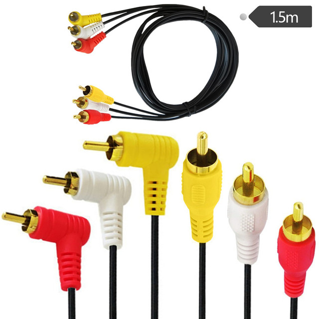 Gold Plated 3RCA 90 Degree Right Angle Audio Video Patch Cord Male to Male Composite Video Audio Cable