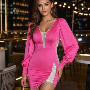 <span class=keywords><strong>D</strong></span> & M Robe de <span class=keywords><strong>soir</strong></span>ée élégante pour femme Robe de <span class=keywords><strong>soir</strong></span>ée à manches longues Sexy Crystal Water Diamond Decoration Luxury Casual Dress - Product Image 1