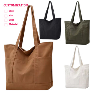 Sac fourre-tout en toile personnalisé <span class=keywords><strong>avec</strong></span> logo pour femme, <span class=keywords><strong>avec</strong></span> <span class=keywords><strong>poche</strong></span> <span class=keywords><strong>extérieure</strong></span>, sac de courses réutilisable, fermeture éclair supérieure - Product Image 1