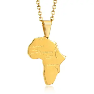 Wasserdichte vergoldete Halskette Afrika Karte Charm Halsketten für Männer