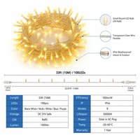 Guirlande lumineuse étanche IP44 de 10 m (33 pi) avec 100 LED, DC 31V, Ra85, 8 modes, solaire ou à brancher, blanc chaud, multicolore, pour décoration extérieure de Noël, OEM