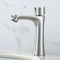 Robinet de lavabo monocommande en acier inoxydable 304 finition brossée, à montage sur comptoir, résistant à la rouille, pour salle de bain