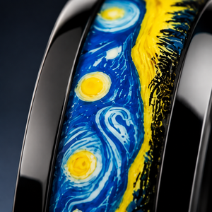 Anillo de Compromiso y Eternidad JLM al por Mayor, OEM, de Acero Inoxidable Negro, Diseño Noche Estrellada, para Hombre y Mujer, Ajuste Cómodo, Joyería Artística - Product Image 3