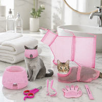 Lot de 5 sacs de bain et de toilettage pour animaux de compagnie, kit de toilettage pour chat en maille réglable, muselière anti-griffures pour chat pour la coupe des ongles