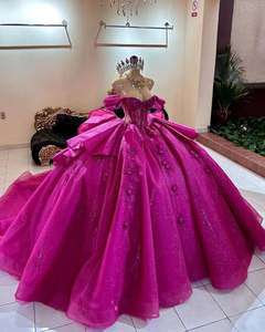 Mumuleo 2025 su misura abito <span class=keywords><strong>da</strong></span> <span class=keywords><strong>principessa</strong></span> fucsia Quinceanera <span class=keywords><strong>rosa</strong></span> caldo 3D fiore Vestido De Quinceanera abito Miss XV - Product Image 1