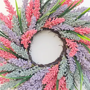 Decorazione di pasqua artificiale lavanda corona di fiori selvatici all'ingrosso per porta d'ingresso finta corona di fiori di lavanda