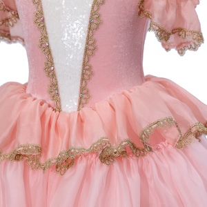 Vestido de Ballet Romántico Rosa para Niñas, Disfraz de Danza con Hombros Descubiertos, Falda con Volantes y Pedrería para Coppelia y El Cascanueces - Product Image 3