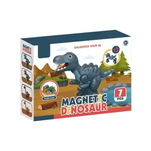 Hot sale 3d assemble cartoon t-rex toys block simulation scene magnetic connecting building blocks dinosaur for kids