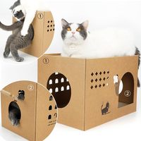 Grande maison de luxe pour chat en bambou/bois, 2 griffoirs amovibles en carton ondulé, lit-griffoir pour Noël/Halloween