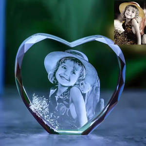 Wholesale clear Cute Crystal Photo Frame for Couples Blank Block Customized 3d Laser Engraving Glass Cube Photo Frame for Family