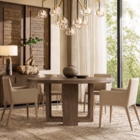 Ensemble de salle à manger rond en bois de frêne de style mid-century avec base en U et chaises en cuir pour les propriétés et les intérieurs résidentiels