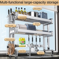 Égouttoir à vaisselle en acier inoxydable à 2 niveaux pour évier, avec porte-couteaux et support pour planche à découper, organisateur d'évier de cuisine