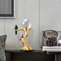 Style nordique lumière luxe résine oiseau arbre doré boule de cristal créative décoration de la maison pour salon bureau Table artisanat utilisation