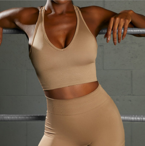 Cá nhân logo Womens phòng tập thể dục tập thể dục thiết lập đồng liền mạch nén cho phụ nữ Crop Top Yoga hoạt động mặc legging Workout Set - Product Image 5