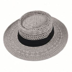 High Quality Women's Summer Hand-woven Panama <b>Straw</b> Hat Seaside Hollow Breathable Sunscreen Sun <b>Straw</b> Beach Hat - Product Image 6
