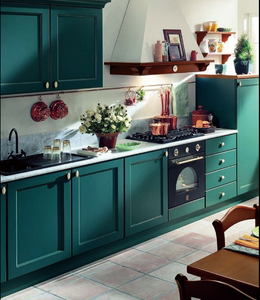 Verde scuro stile agitatore mobile da cucina di alta <span class=keywords><strong>qualità</strong></span> in legno con rubinetto lavello e cassetto scorrevole per appartamenti moderni - Product Image 1