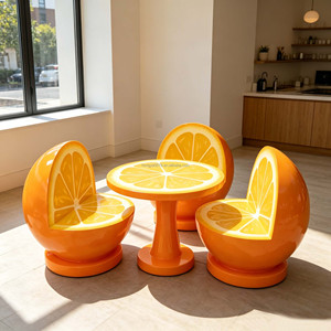 Ensemble <span class=keywords><strong>de</strong></span> <span class=keywords><strong>table</strong></span> et chaises <span class=keywords><strong>de</strong></span> café créatives en orange pour l'extérieur avec <span class=keywords><strong>parasol</strong></span> pour patio, café, jus <span class=keywords><strong>de</strong></span> fruits, décoration <span class=keywords><strong>de</strong></span> mobilier commercial amusant sur le thème des fruits - Product Image 3