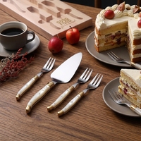 Lot de 5 fourchettes à gâteau Laguiole personnalisées avec logo, manche perlé, en acier inoxydable, coffret cadeau pour événements et fêtes