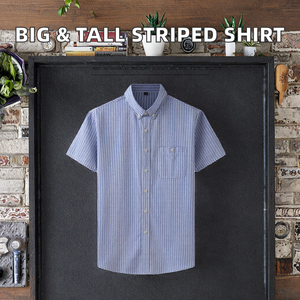 เสื้อเชิ้ตแขนสั้นผู้ชายแบบกำหนดเอง สำหรับคนอ้วน ลายทาง แนวทางการ ผ้าฝ้าย/ไม้ไผ่ กำมะหยี่ แห้งเร็ว ระบายอากาศได้ดี - Product Image 2