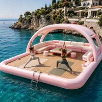 Île flottante gonflable de luxe rose avec auvent, plateforme de détente aquatique pour la mer, le lac, le yacht, la plage, les fêtes, personnalisable
