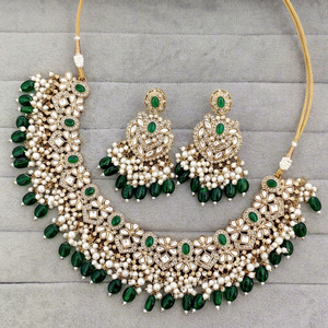 Indian Traditional Antique Gold Plated Kundan Choker Necklace <b>Set</b> Sea Green Mint Gemstone Bead Bridal Jewelry <b>Set</b> with Earrings - Product Image 1