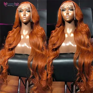 ready to ship summer color ginger orange 13x4 transparent lace front wig 12a grade raw vietnamese straight human hair