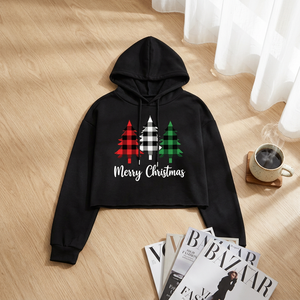Plus Size Custom Women <b>Christmas</b> Graphic Print Crop Hoodies Soft Fleece New Festive Holiday Regular Sleeves Winter Style <b>Hoodie</b> - Product Image 4