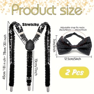 Accessoires pour fête disco des années 1970, nœud en dentelle dorée et bretelles, ensemble de vêtements pour hommes, matière polyester, multicolore LP331 - Product Image 2