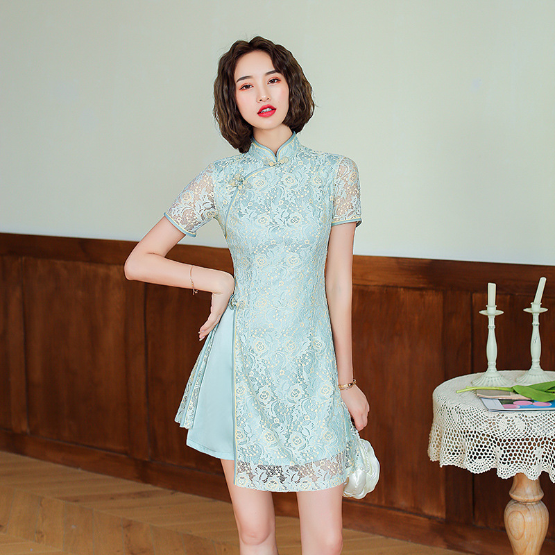 2025 Fashion High Quality Lace Dress Cheongsam Chinese Style Short Ladies  Women Girls Lace Dress Qipao Elegant Factory| Alibaba.com