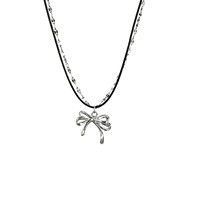 Nouveau Collier Sportif Femme 2026 en Acier Inoxydable avec Chaîne Bambou, Double Couche, Cordon Noir et Nœud Délicat Pailleté – Idéal pour Usage Quotidien