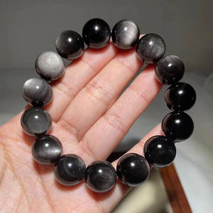 Großhandel Natürliche Silber Obsidian Perlenarmbänder Trendiges Katzenaugen Kristall Armreif Männer Frauen Gold Silber Obsidian Paar Armband - Product Image 1