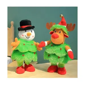 Creative Christmas Custom Plush Toy for Kids Cute Dancing Christmas Tree Penguin Snowman Deer Christmas Decorations Oem Unisex