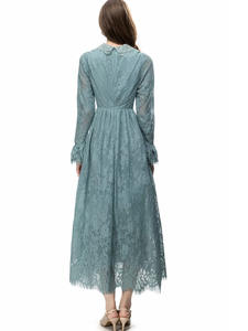 Dantel zarif uzun elbise 2023 sonbahar Lady Peter Pan yaka Allover tığ dantel çiçek desenleri uzun kollu balo parti elbise Maxi - Product Image 6